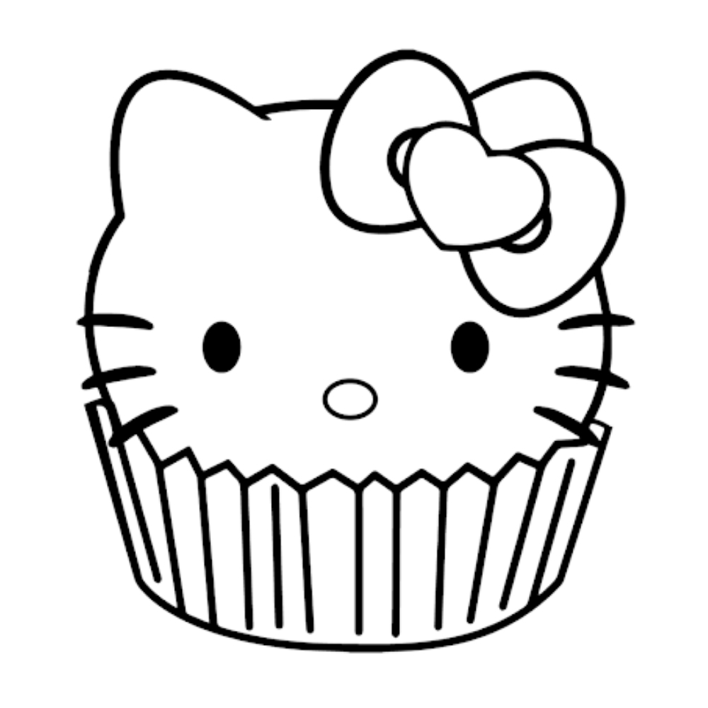 Tranh tô màu bánh cupcake Hello Kitty đáng yêu.