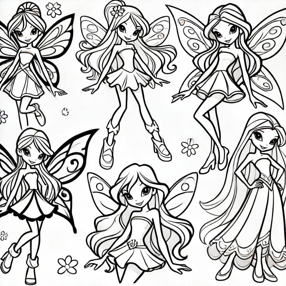 Hình tô màu công chúa Phép Thuật Winx Club phong cách chibi đáng yêu.