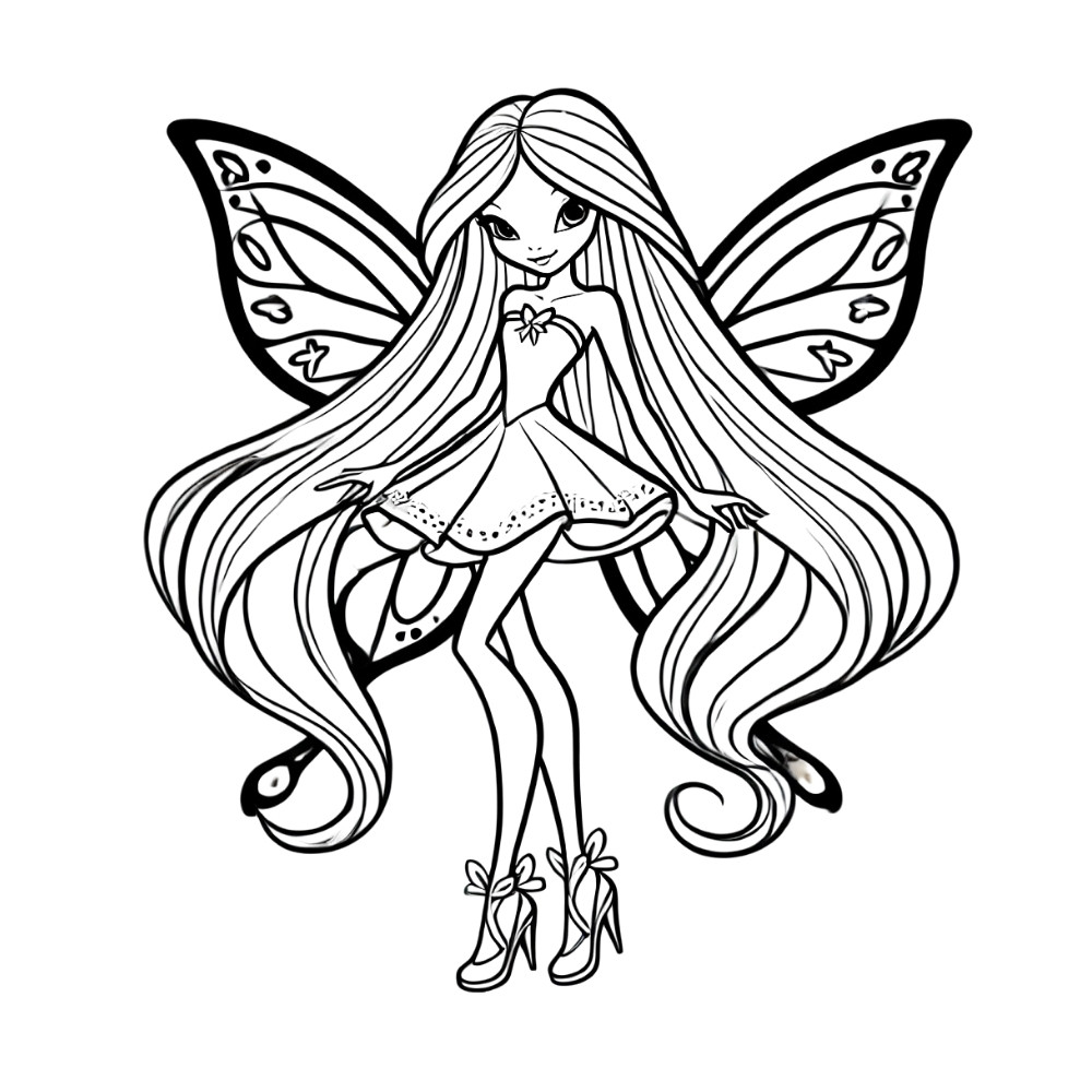 Hình Winx Roxy với mái tóc siêu dài tạo dáng trong phong cách chibi cute.