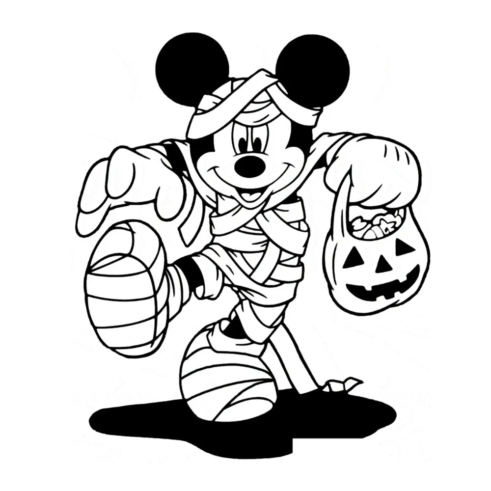 Tranh tô màu Halloween chuột Mickey cầm lồng đèn bí ngô