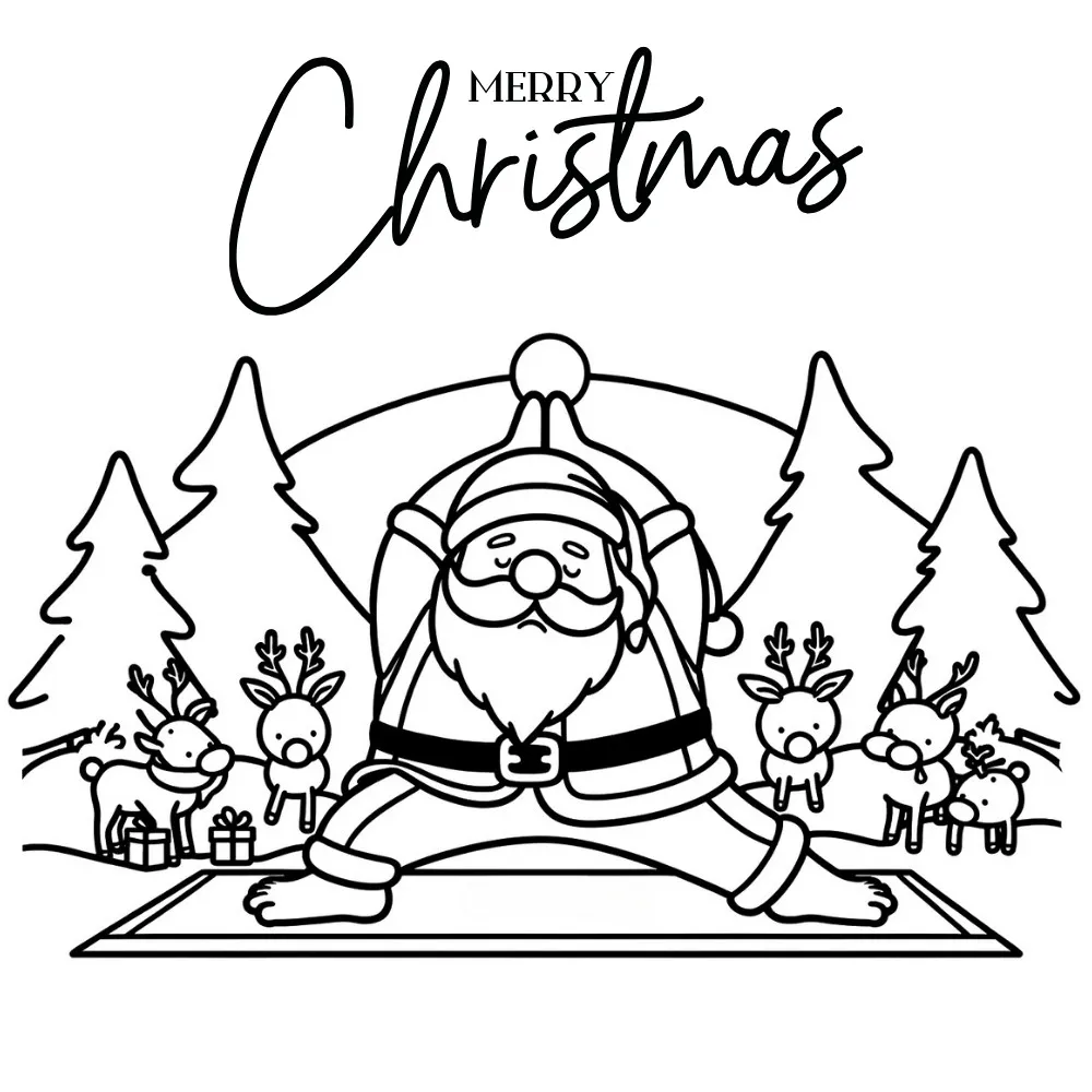 Tranh tô màu ông già Noel tập yoga ngộ nghĩnh cho bé